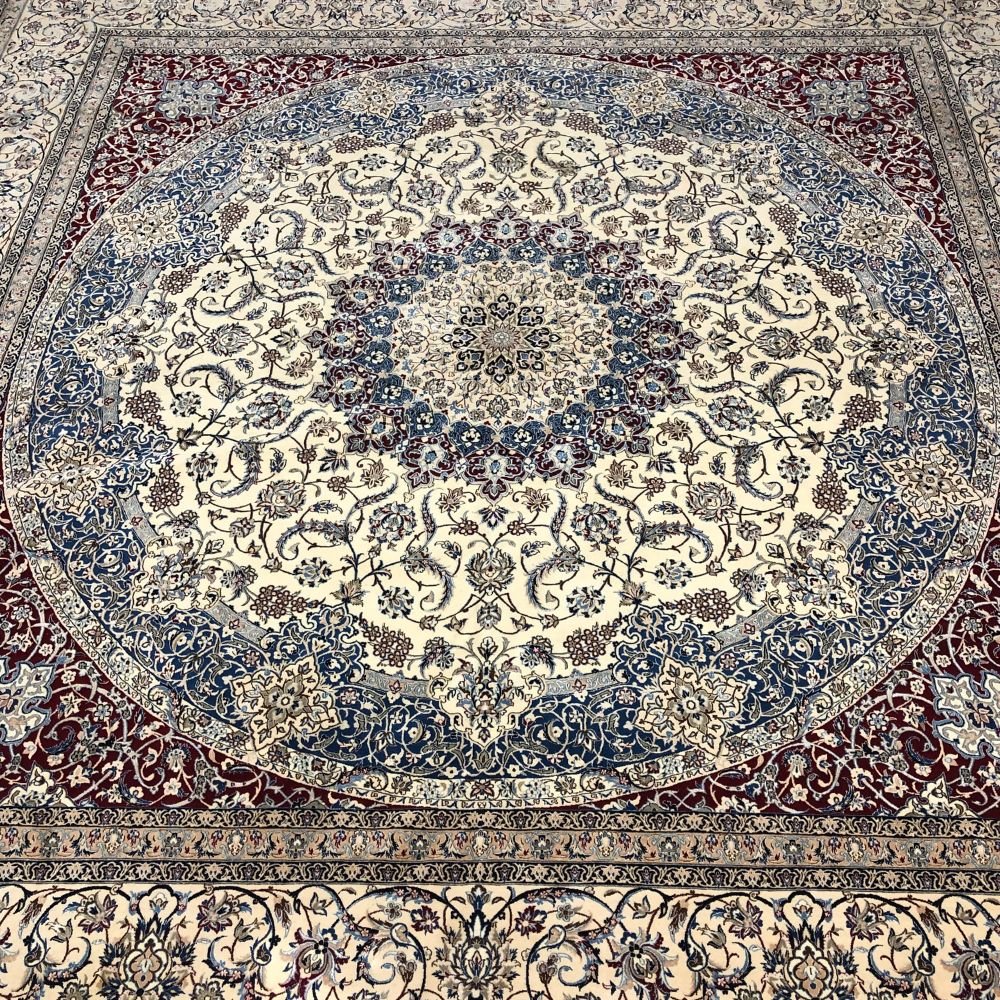 Persian Rug - Nain 12'7" x 11' - Wool and Silk - Vintage Rugs - Oriental Rug Exchange